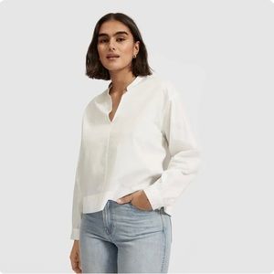 Everlane The Silky Cotton Lantern Top White Popover Blouse Size 8